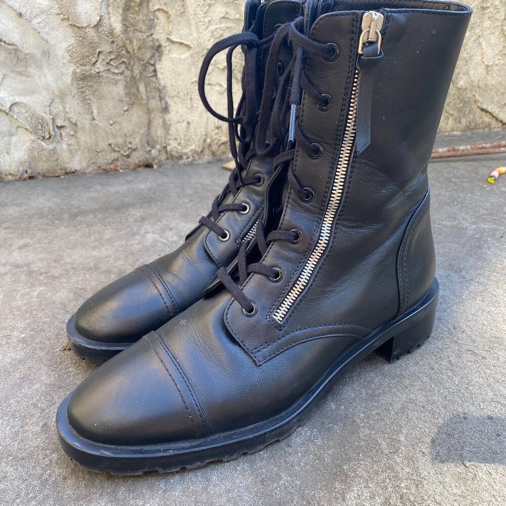 Stuart Weitzman Black Ande Double Zip Lace-Up Boots